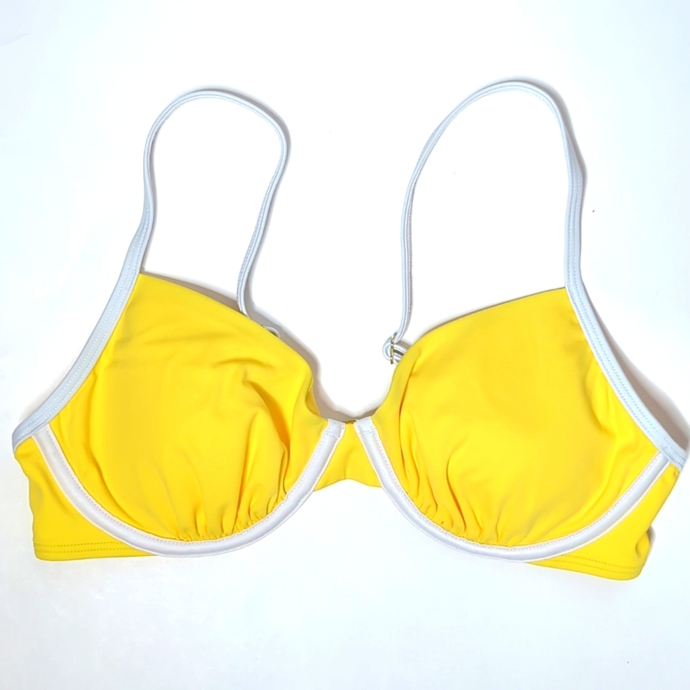 Shade & Shore Bandeau Underwire Contrast Band Bikini Top Yellow size 36B